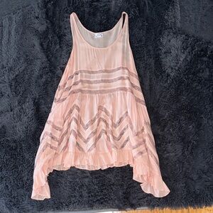 Free People Pink and Gray Chevron Tank Top